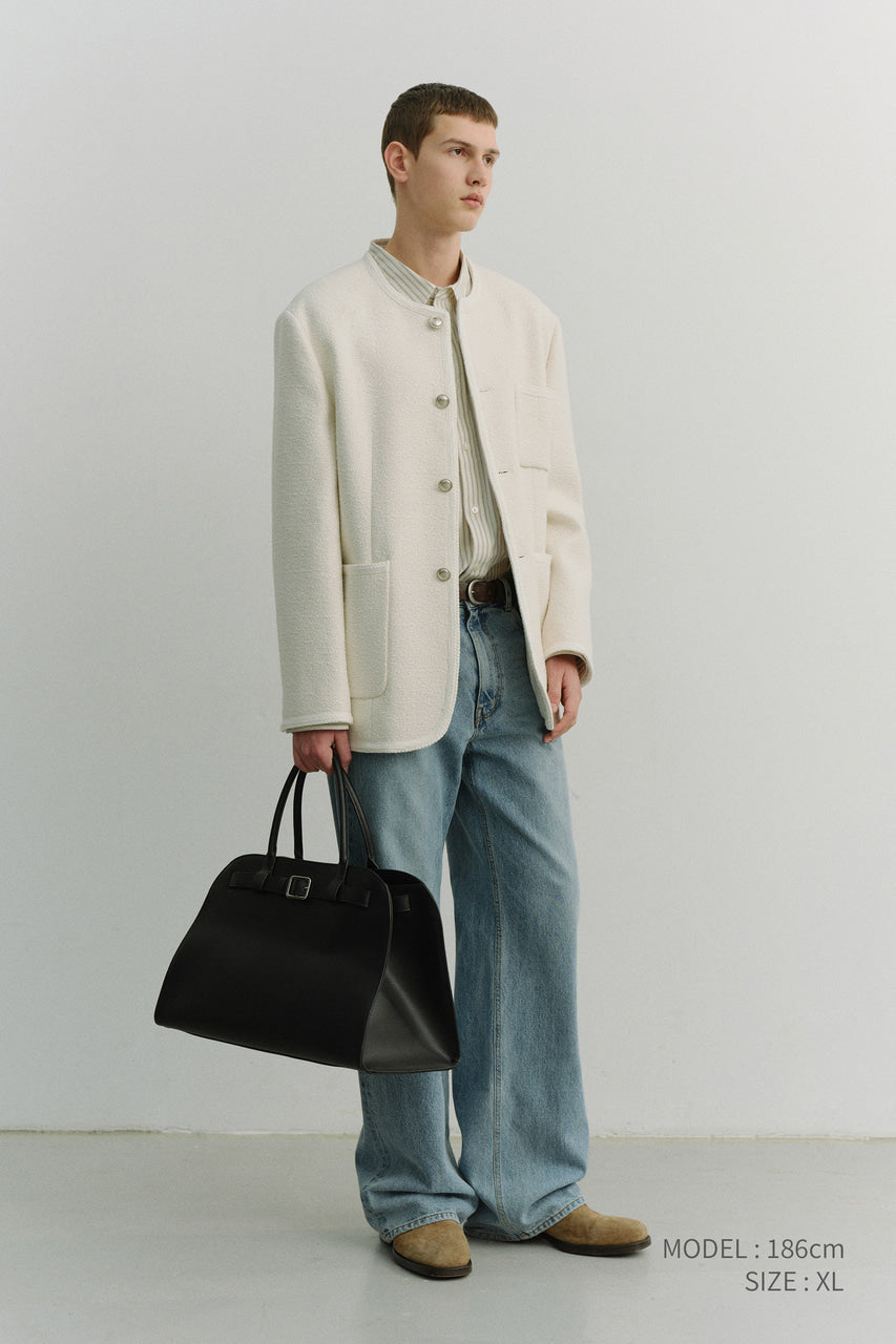 Dunst Unisex Collarless Tweed Jacket Cream