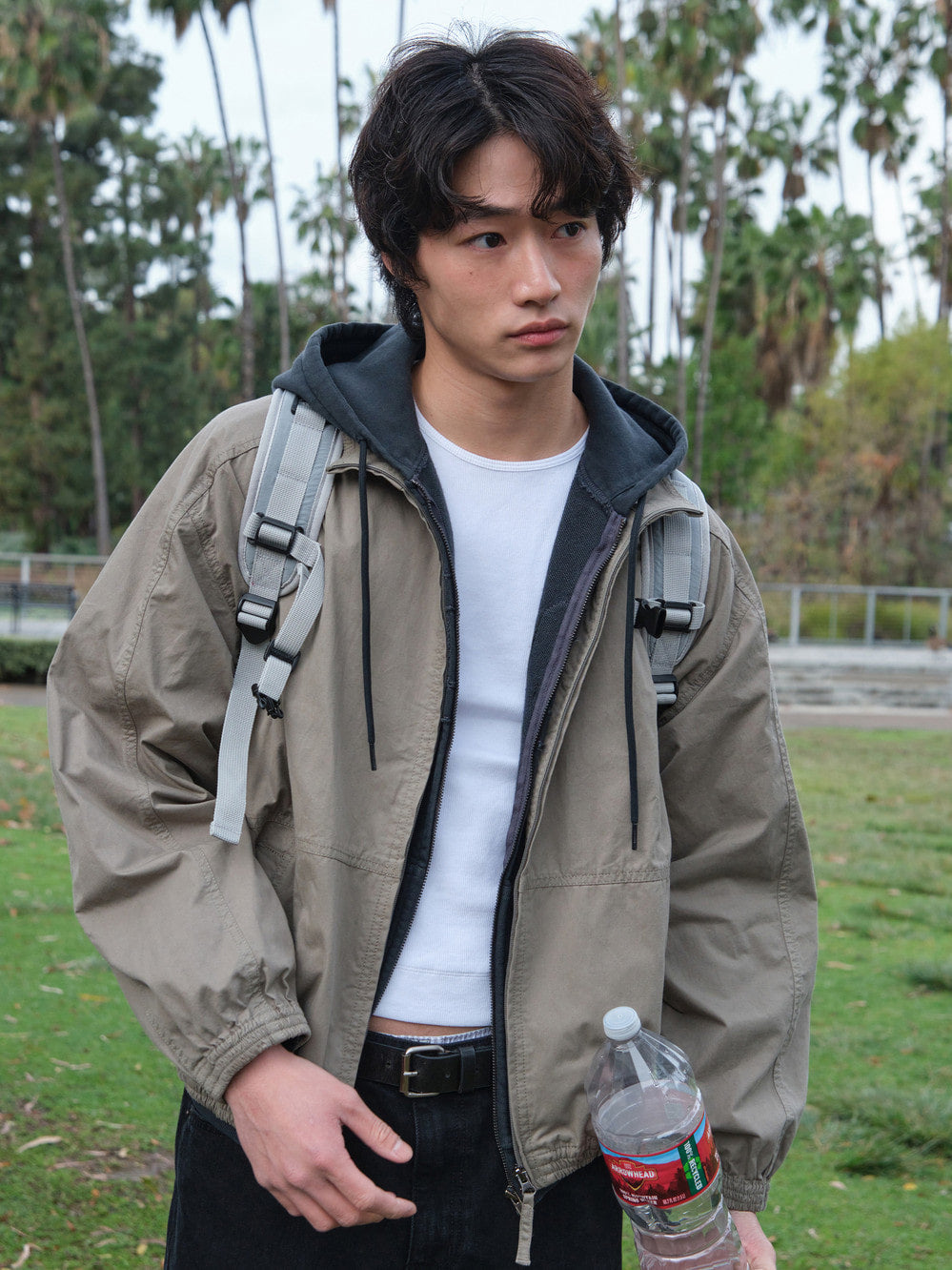 Low Classic Washed Cotton Oversized Blouson - Khaki Grey