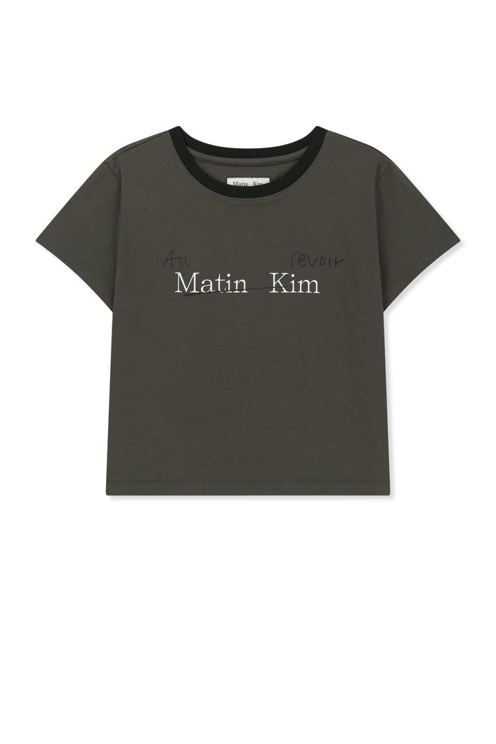 Matinkim Tonal Rib Logo Crop Top IN Charcoal