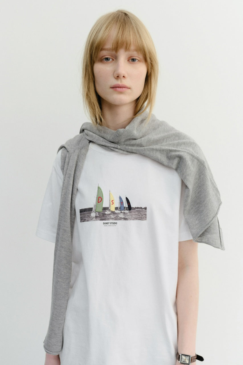 Dunst Unisex Applique Yacht T-Shirt Off White