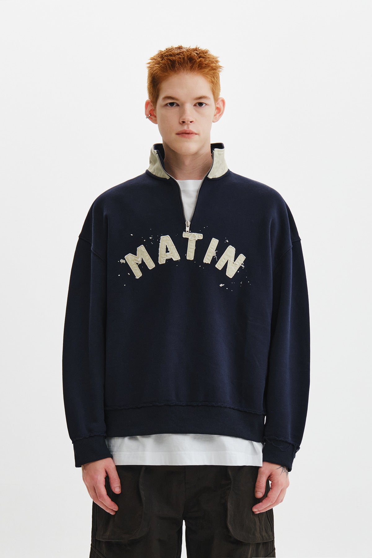 Matinkim Applique Logo Collar Quarter Zip UP IN Navy