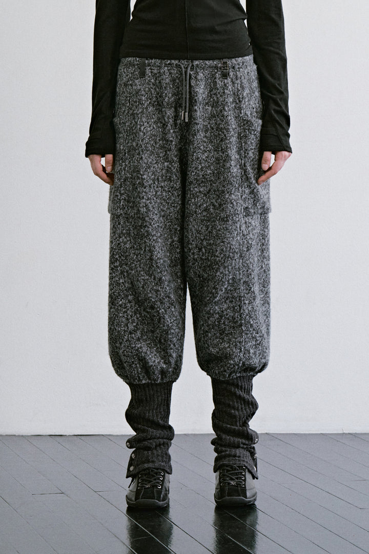 Treemingbird Knee-Sock Layered Set-up Pants Melange Gray