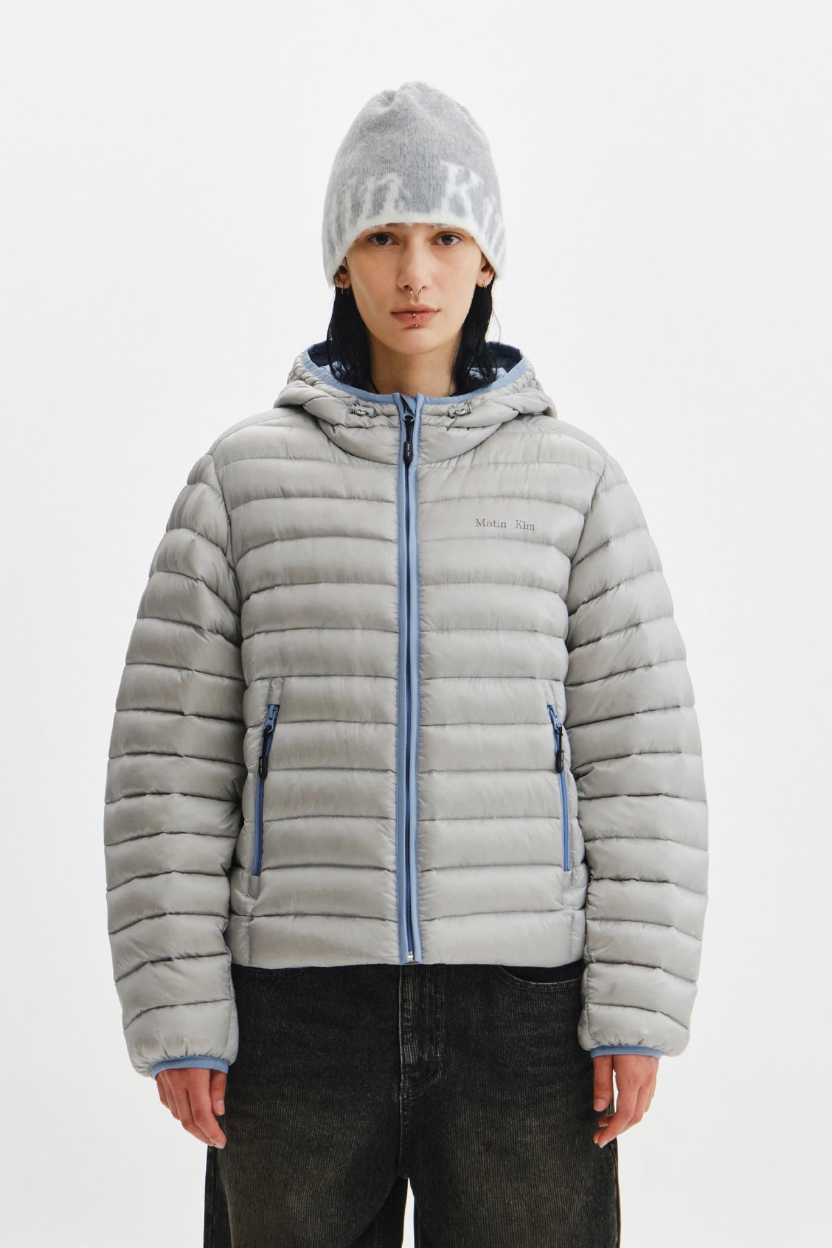 Matinkim Contrast Trim Light Down Hoody Jumper IN Light Grey