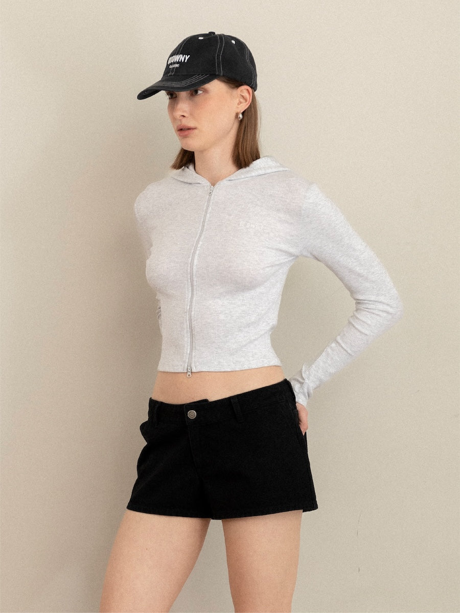 GLOWNY G Classic Essential Rib Zip-Up (White Melange)