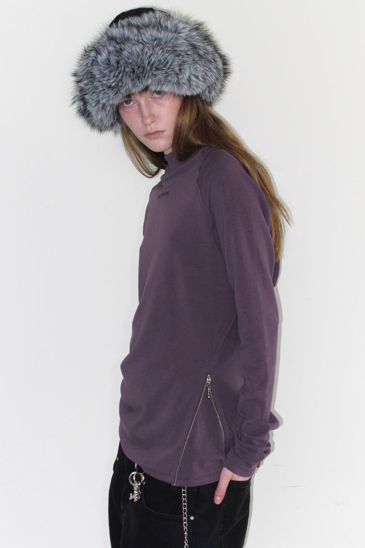 Instantfunk Diagonal Zipper Hood Tee - Purple