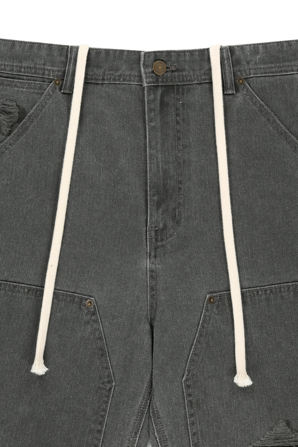 Matinkim Heringbone Raw Cut Denim Shorts IN Grey