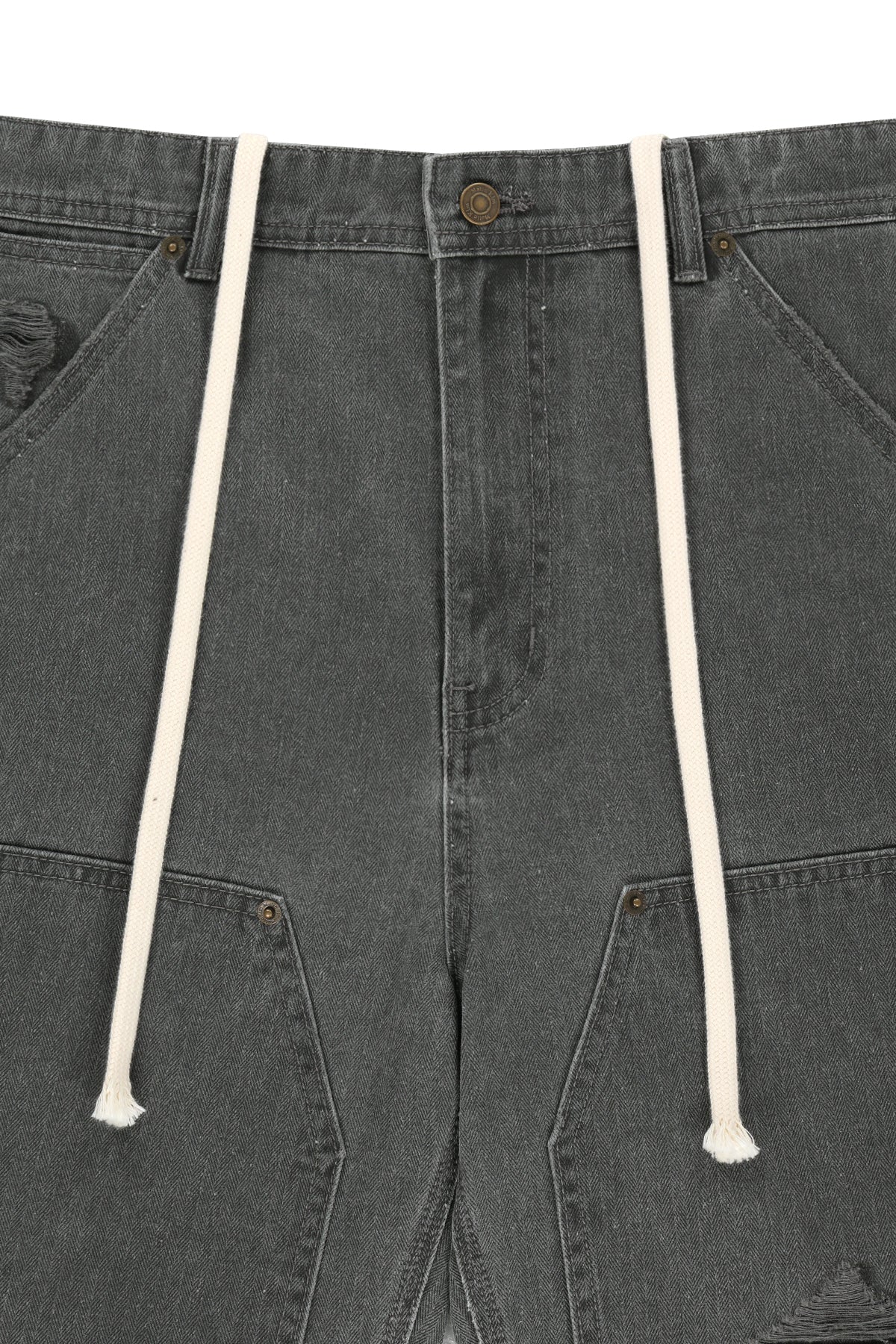 Matinkim Heringbone Raw Cut Denim Shorts IN Grey