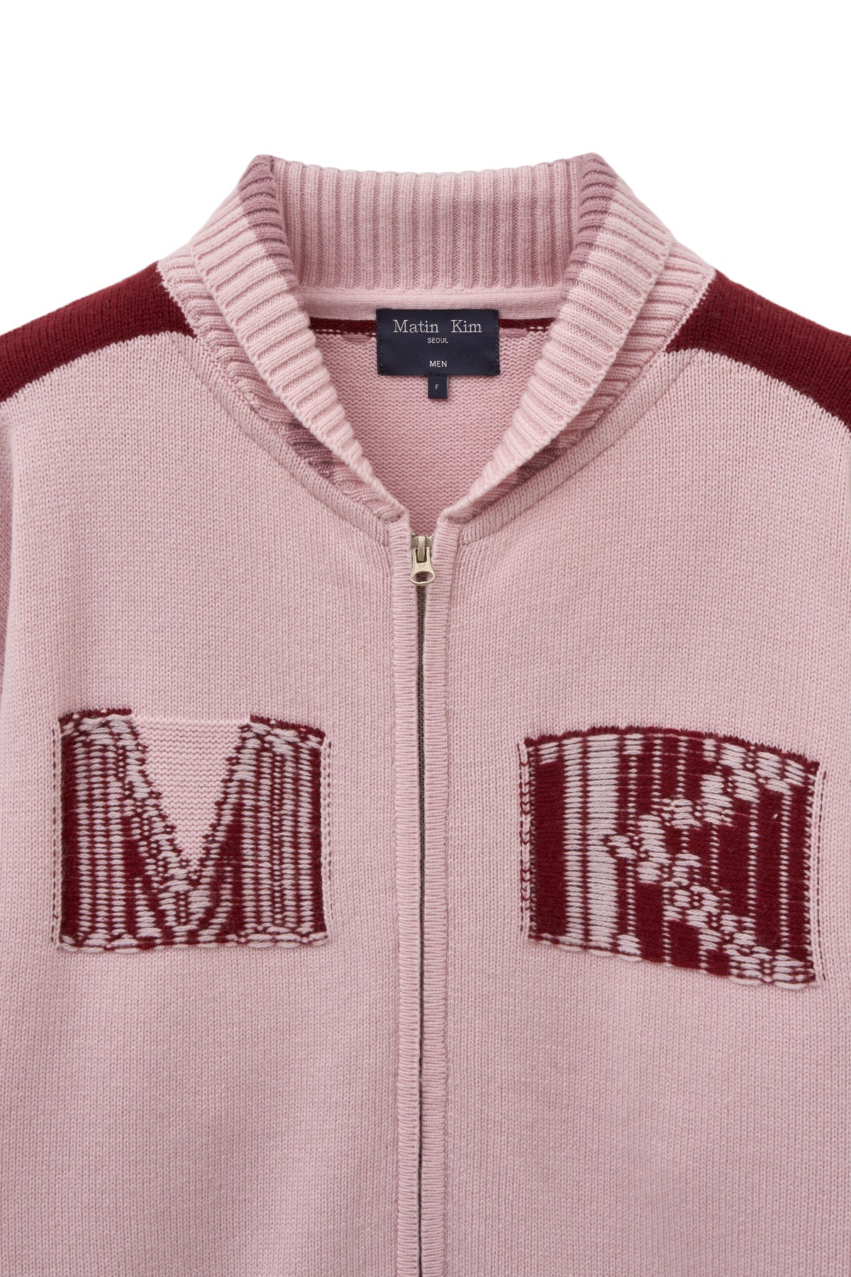 [matinkim] MATIN KIM INITIAL KNIT ZIP UP FOR MEN IN PINK