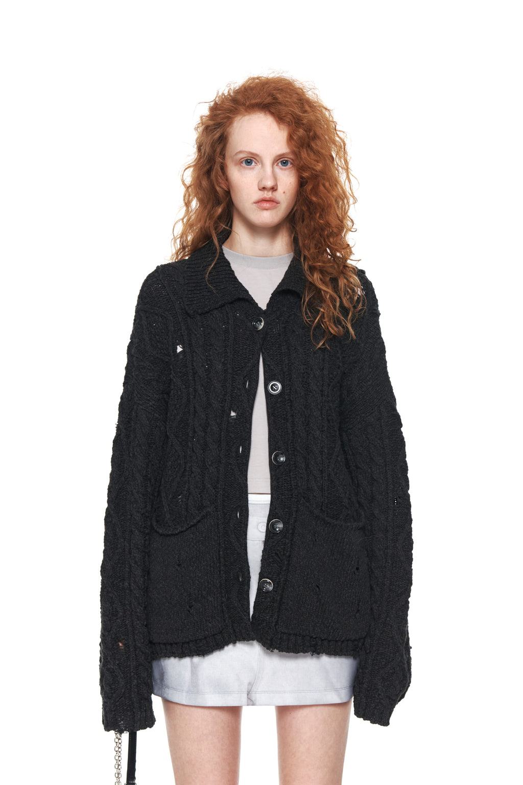 Matinkim Damage Cable Cardigan IN Charcoal