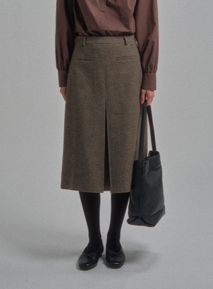 Mango Maniplease Reiny Wool Skirt Brown