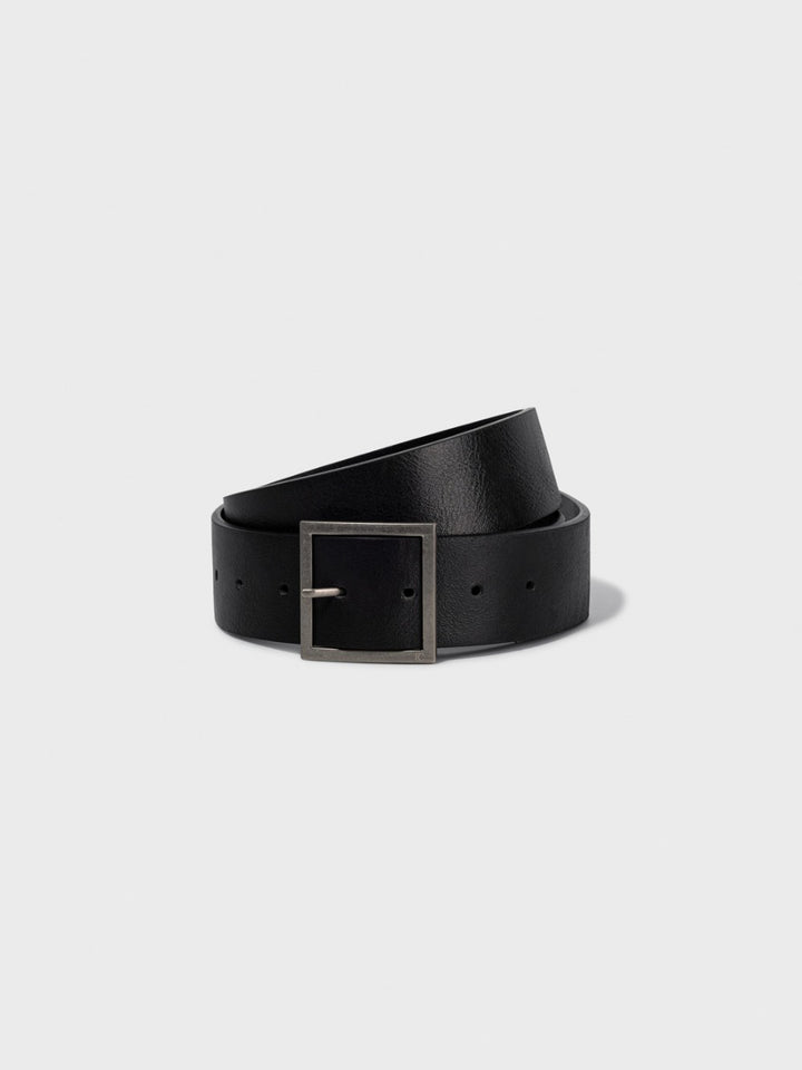 Low Classic Square Buckle Leather Belt Black