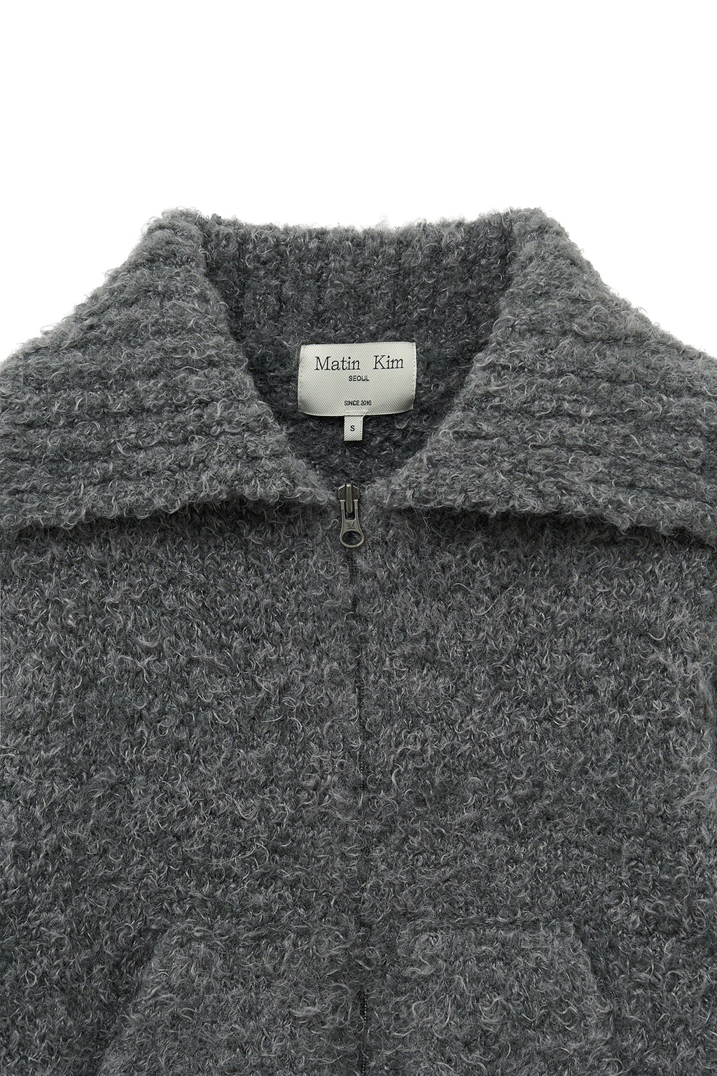 Matinkim Matin Kim Boucle Knit Zip UP Cardigan IN Charcoal