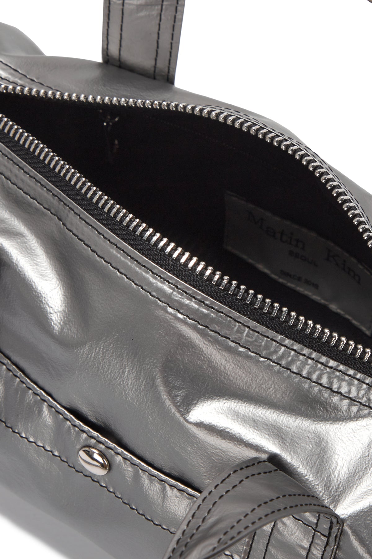 [matinkim] GLOSSY LOGO SPORTY MINI DUFFEL BAG IN SILVER