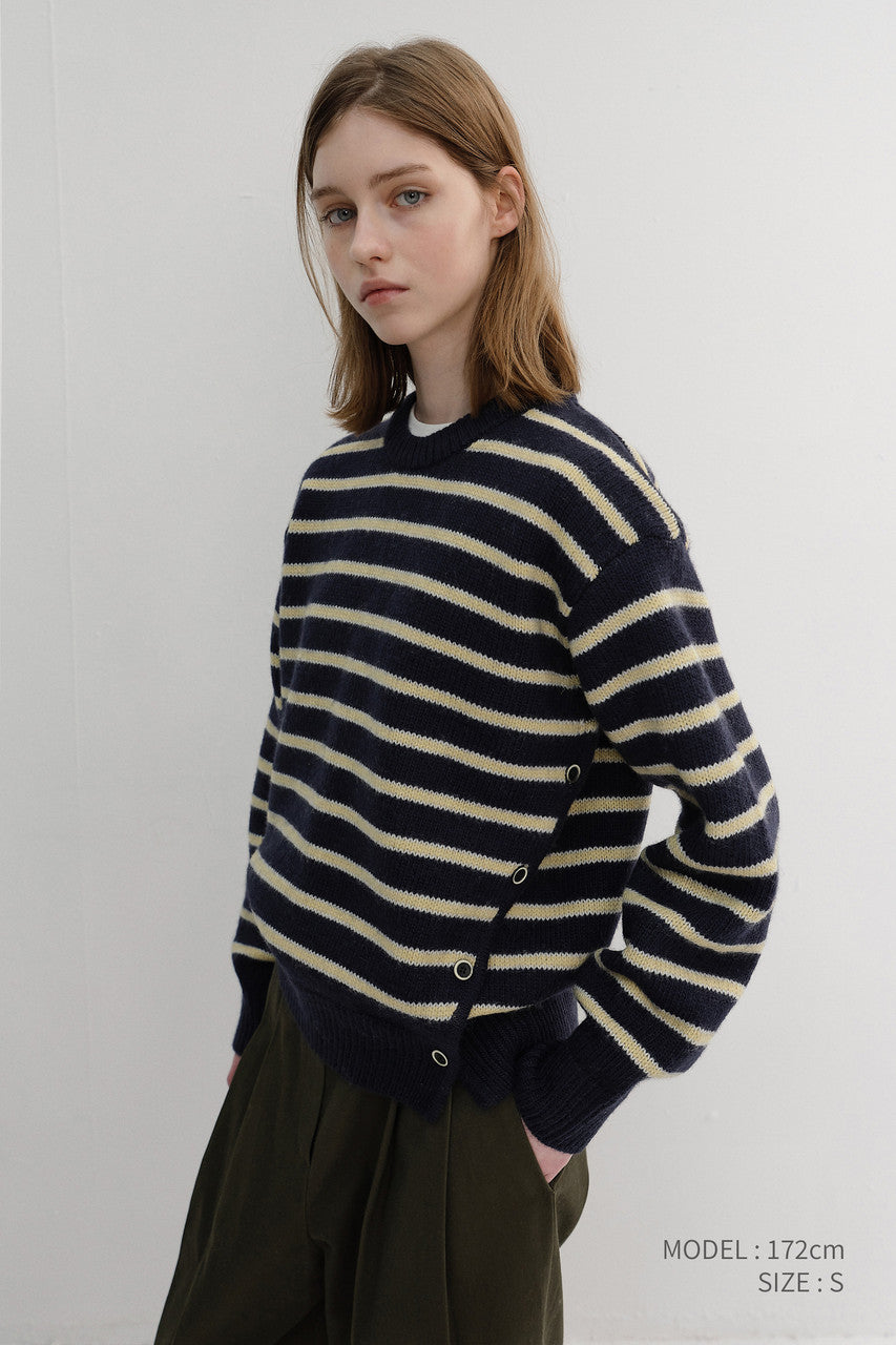 Dunst Unisex Striped Chunky Sweater Navy