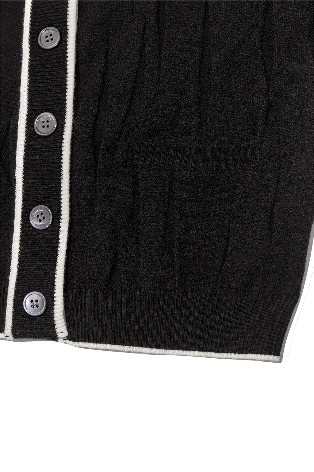 [matinkim] WRINKLE HOODY BUTTON KNIT VEST IN BLACK
