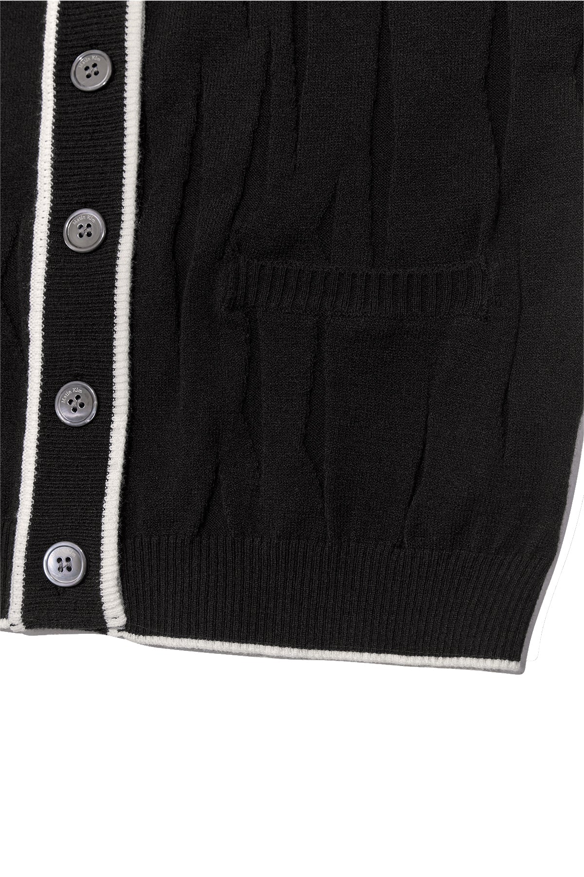 [matinkim] WRINKLE HOODY BUTTON KNIT VEST IN BLACK