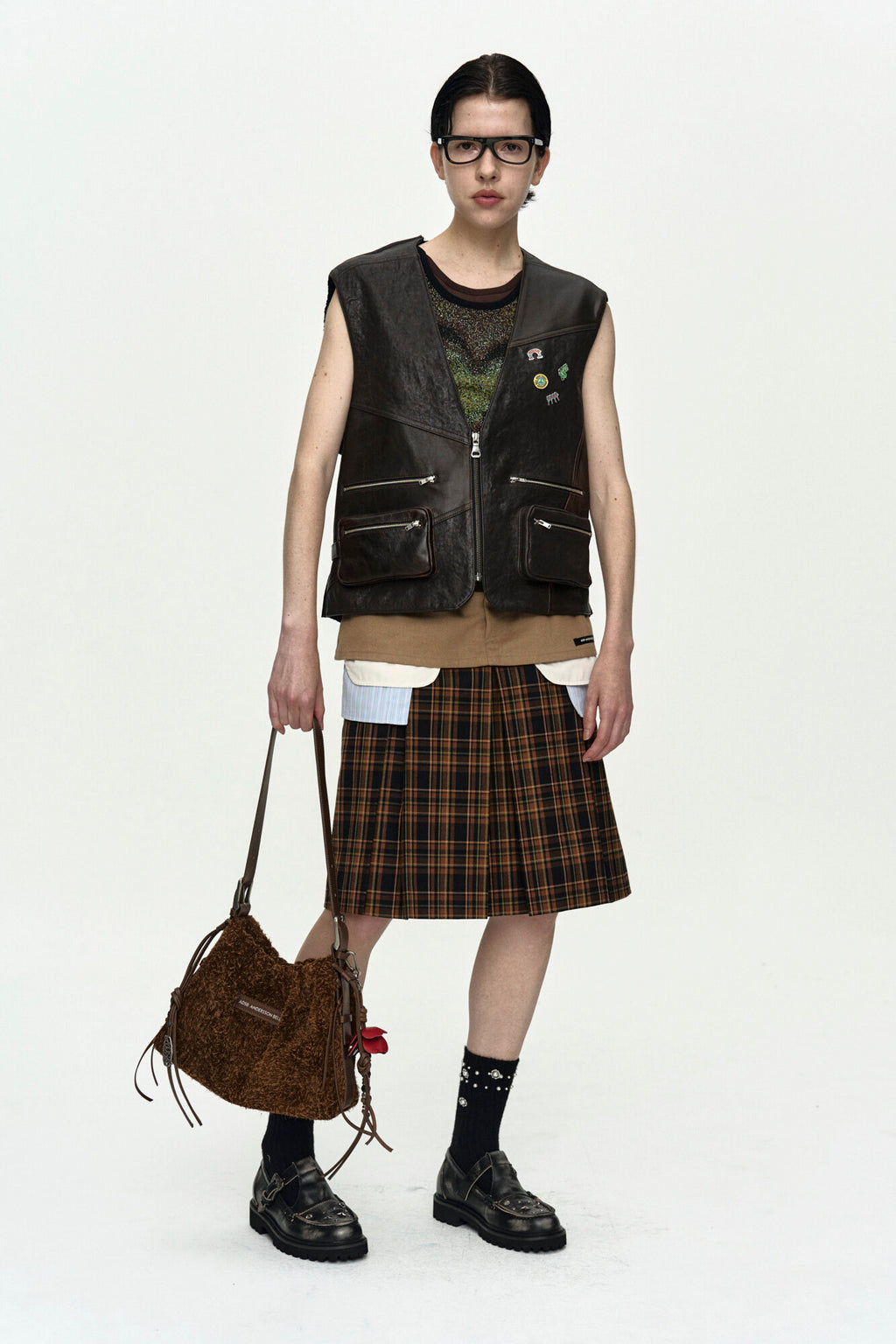 Andersson Bell Back Knit Patchwork Leather Vest