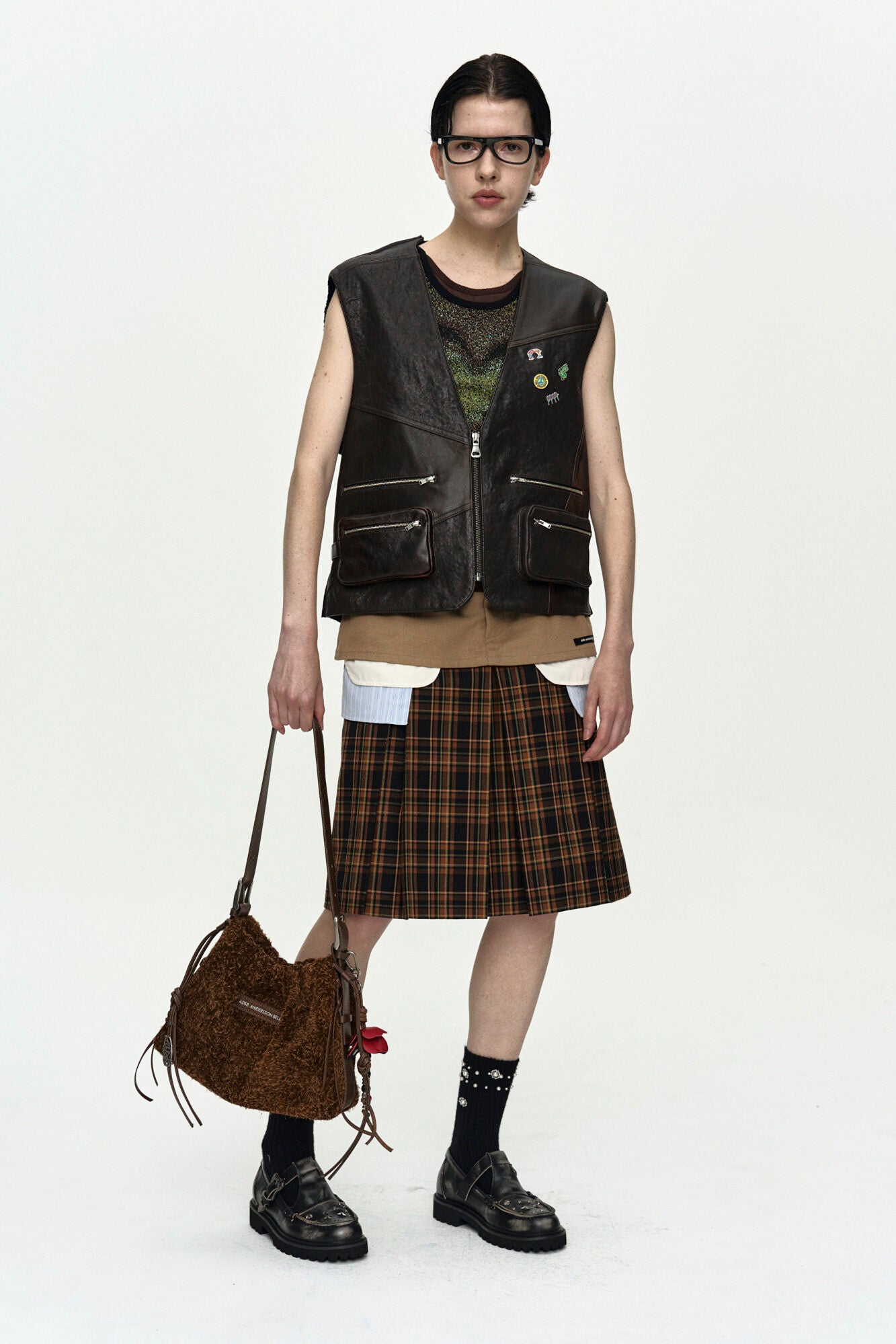 Andersson Bell Back Knit Patchwork Leather Vest