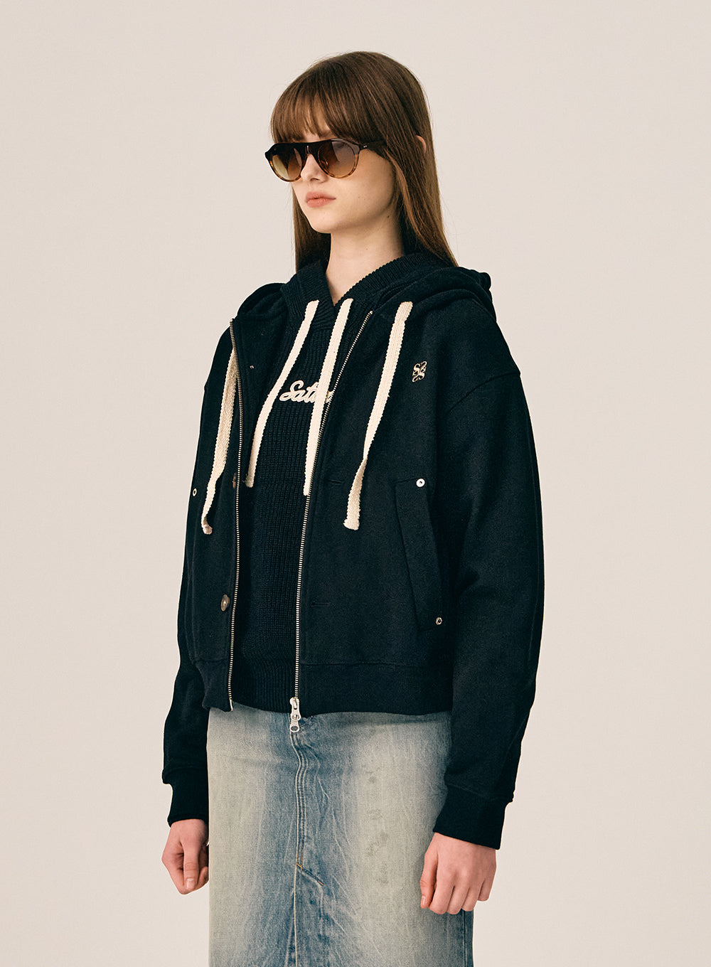 [satur] (W) Teo Cotton All Day Hood Zip-Up - Palette Black