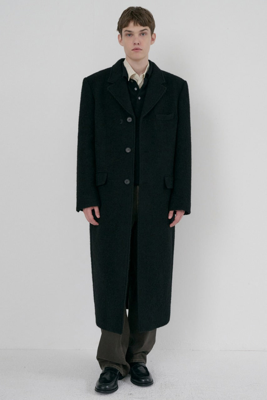 Dunst Unisex 2-Way 3 Button Boucle Wool Coat Black