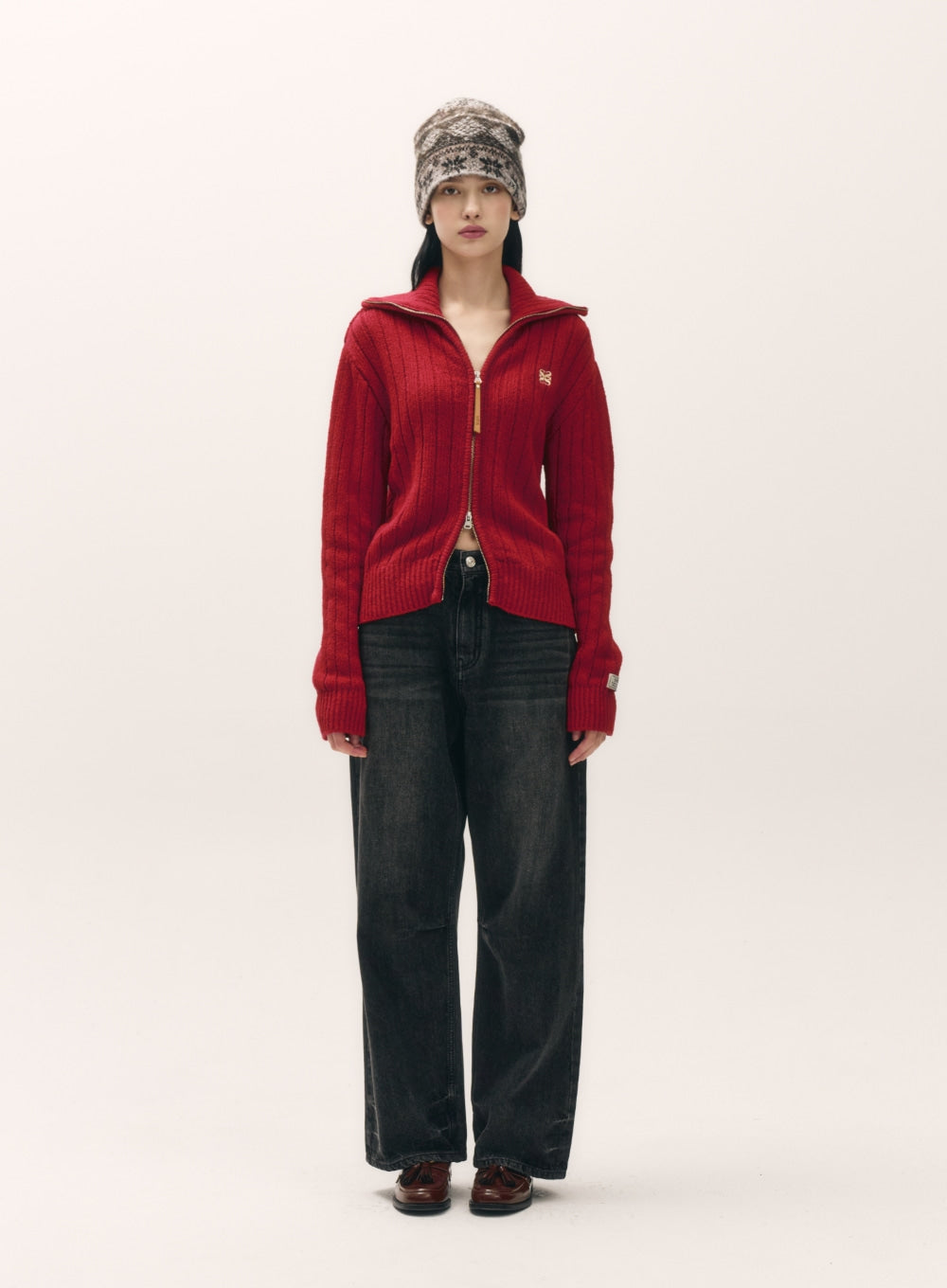 [satur] (W) Crease Hemline Wide Denim Pants - Black Washed