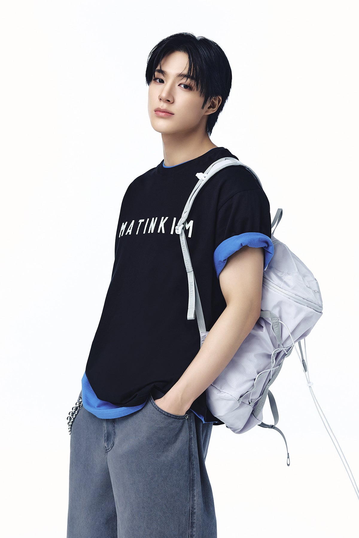 Matinkim Applique Felt Logo Top For Men IN Black