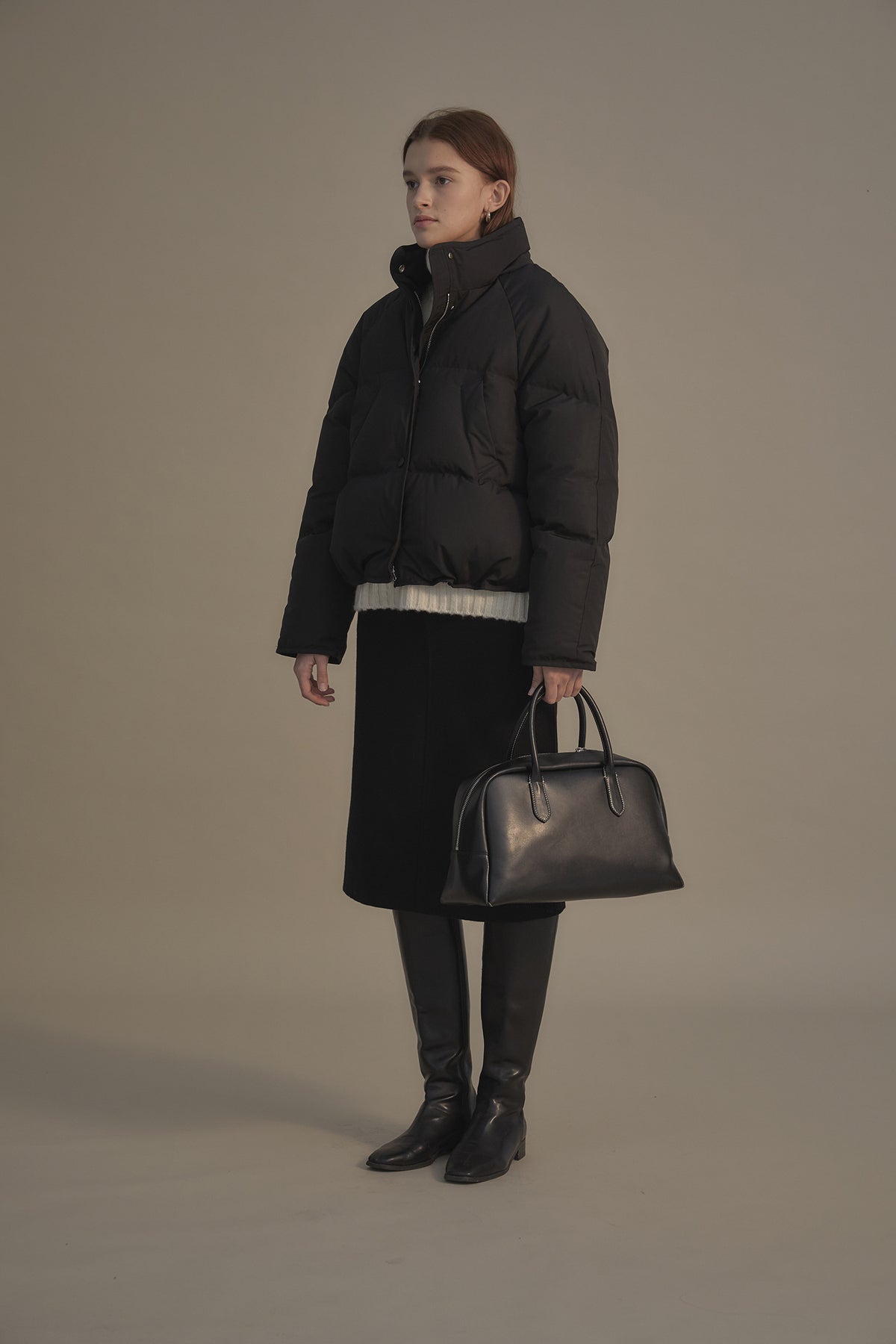 Nothing Written Cropped string puffer jacket (Black)