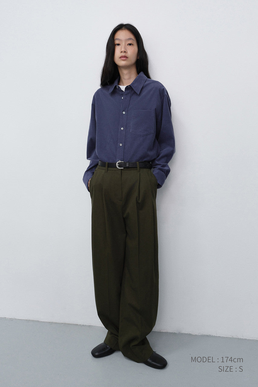 Dunst Double Pleated Wide Chino Slacks Khaki