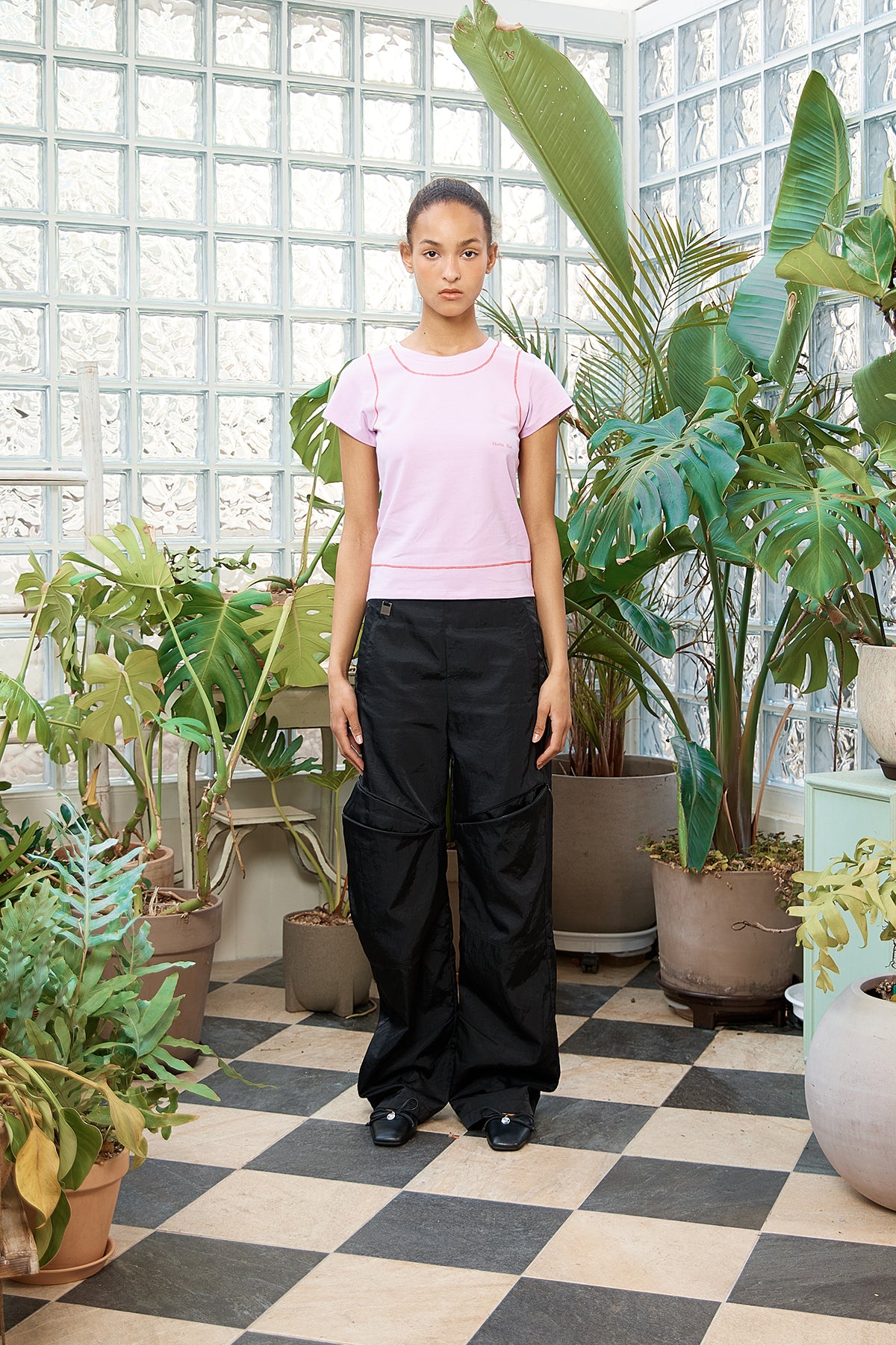 [matinkim] ZIPPER DETAIL NYLON PANTS IN BLACK