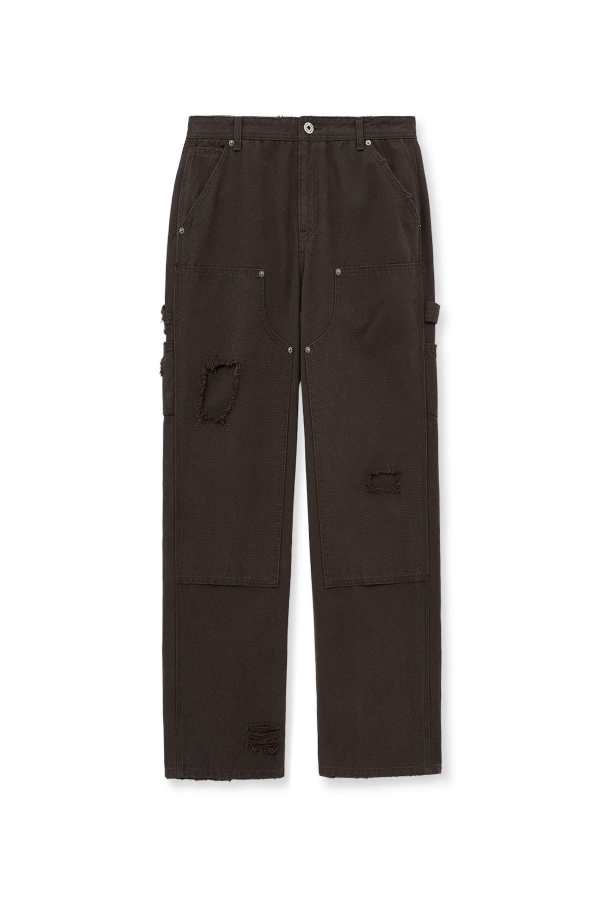 [matinkim] DISTRESSED DOUBLE KNEE WORK PANTS FOR MEN IN BROWN