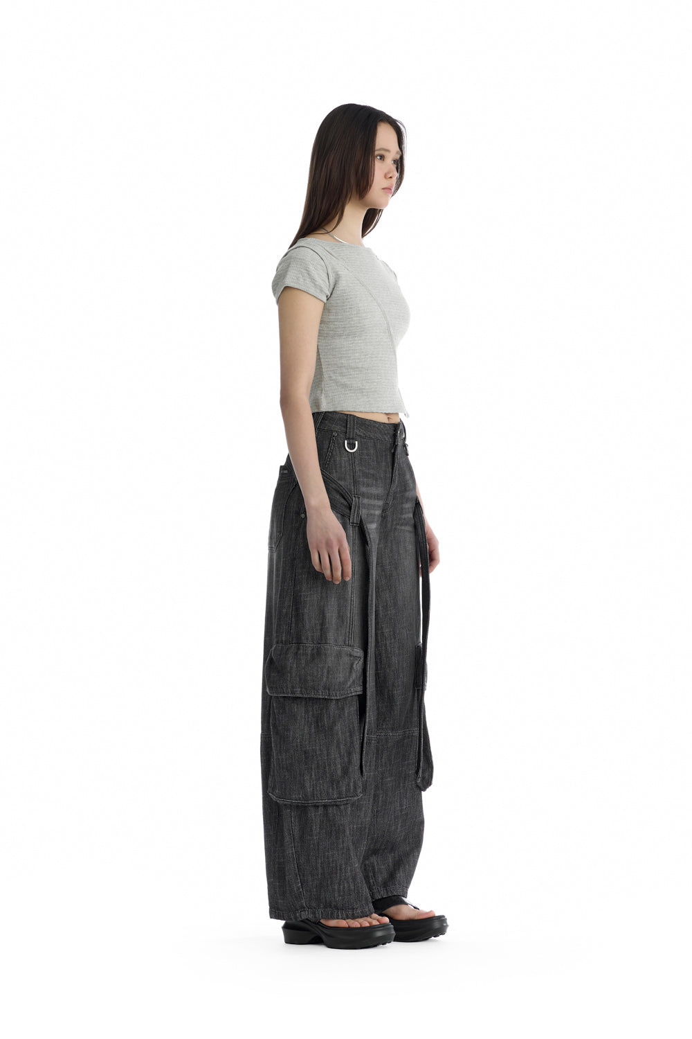 Treemingbird Slim-Fit Slit Ribbed T-Shirt Melange Gray