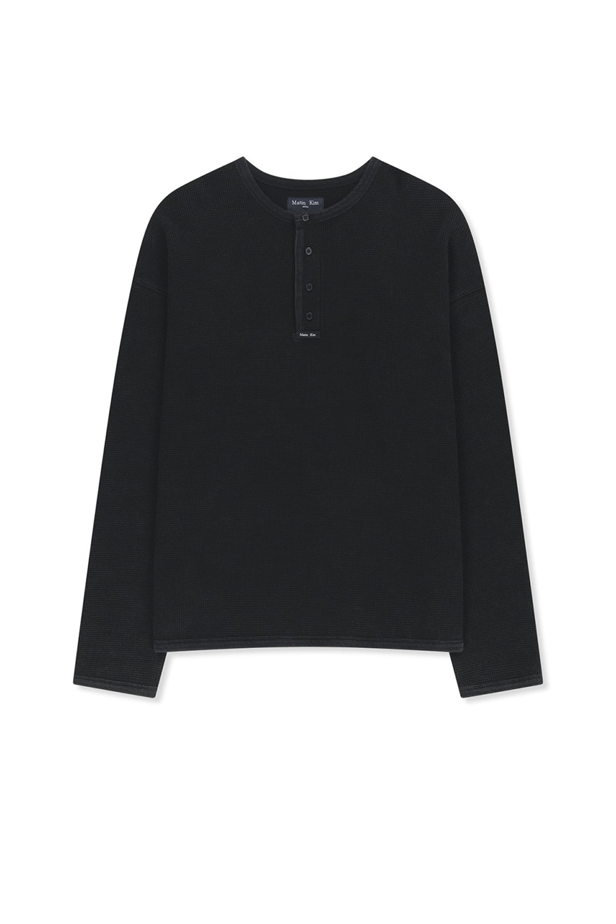 Matinkim Matin Washed Waffle Henley Neck Top For Men IN Charcoal