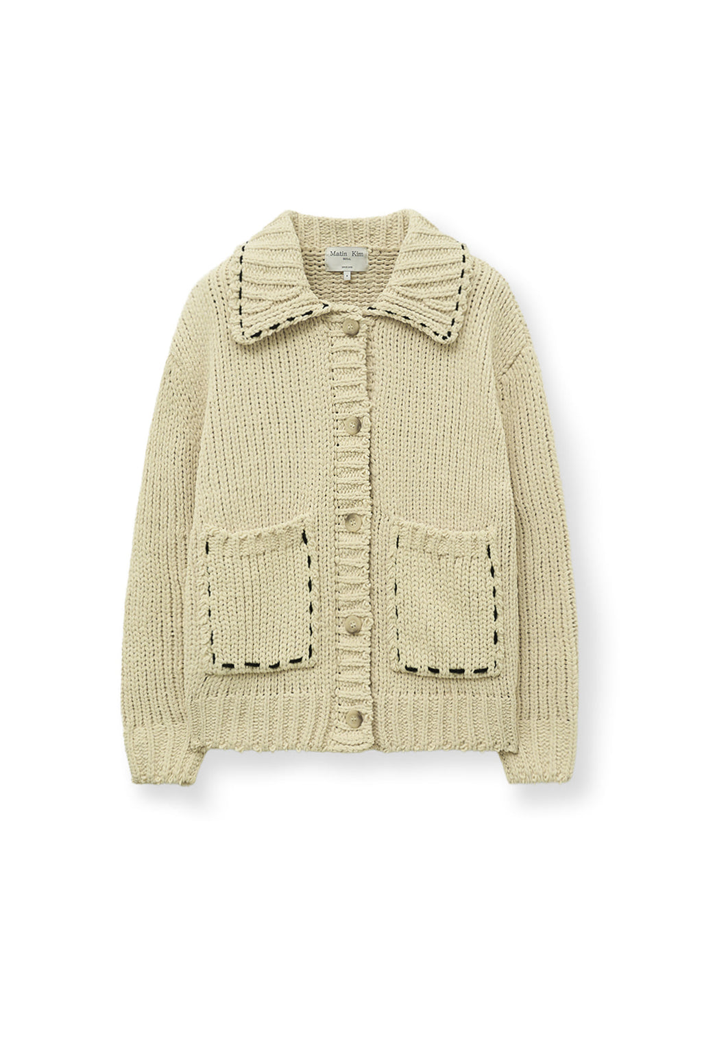 [matinkim] HANDMADE COLLAR KNIT CARDIGAN FOR WOMEN IN BUTTER