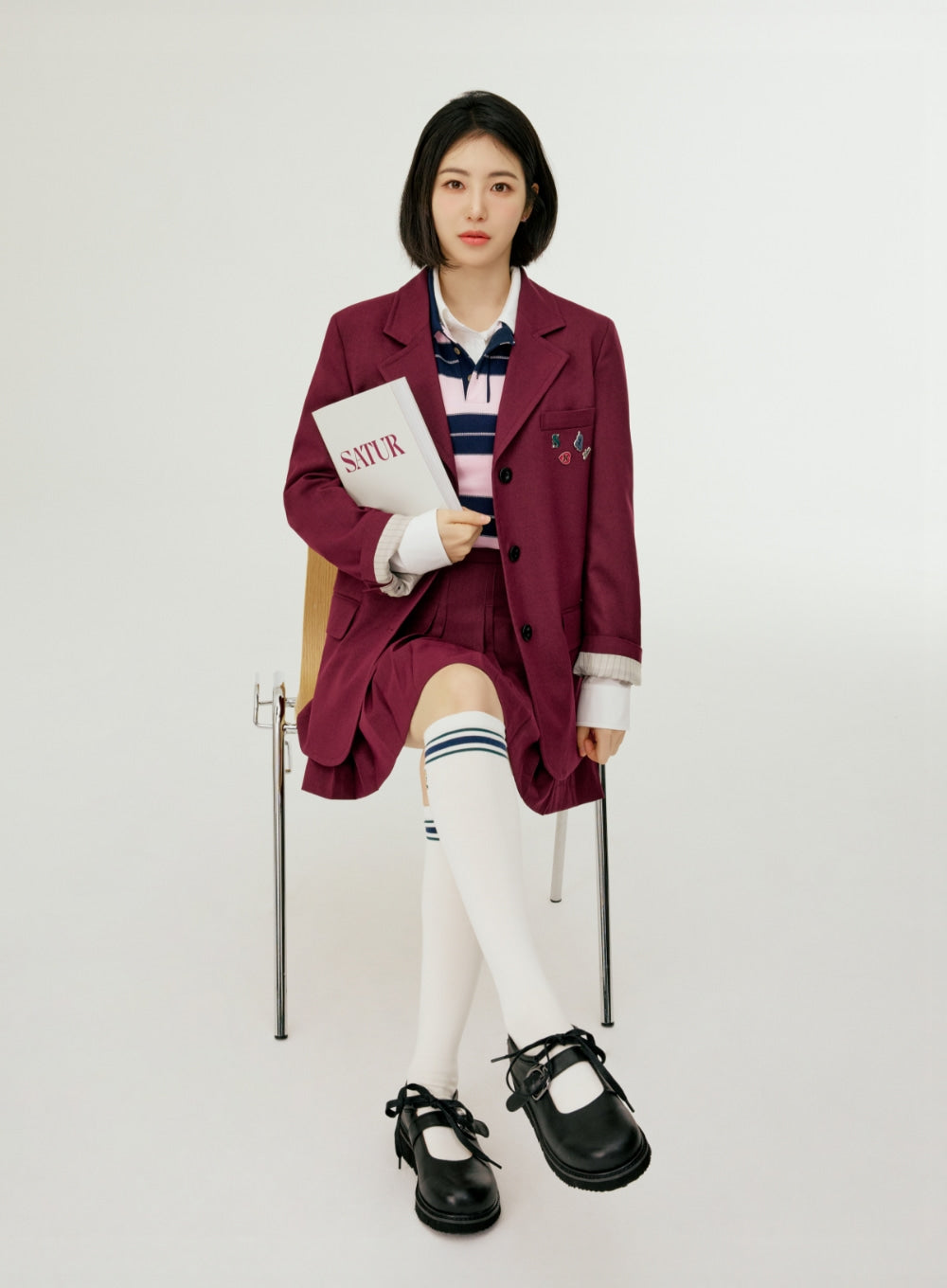 [SATUR] Pleated Mini Skirt - Burgundy