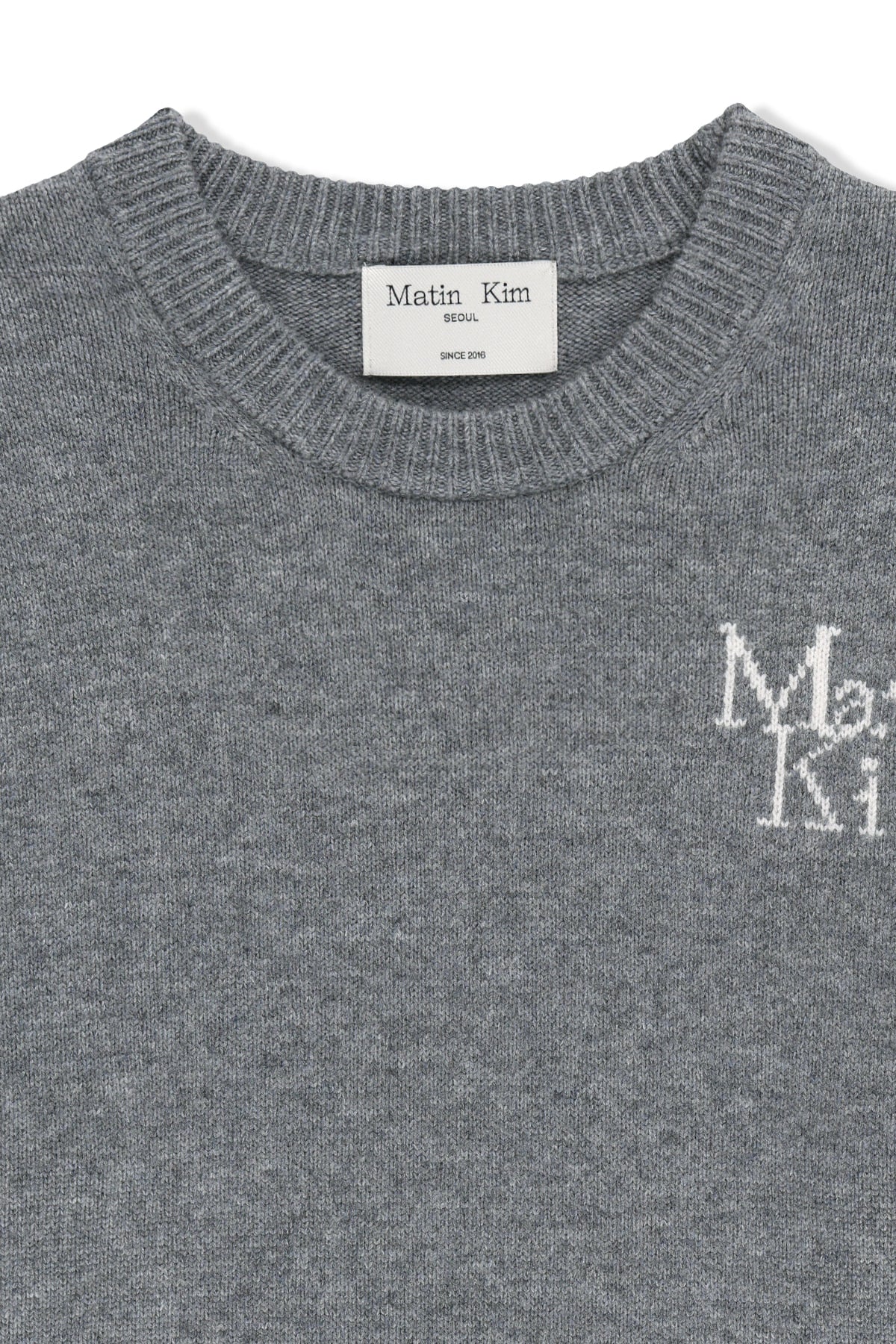 Matinkim Grid Logo Cashmere Blended Knit Pullover IN Grey