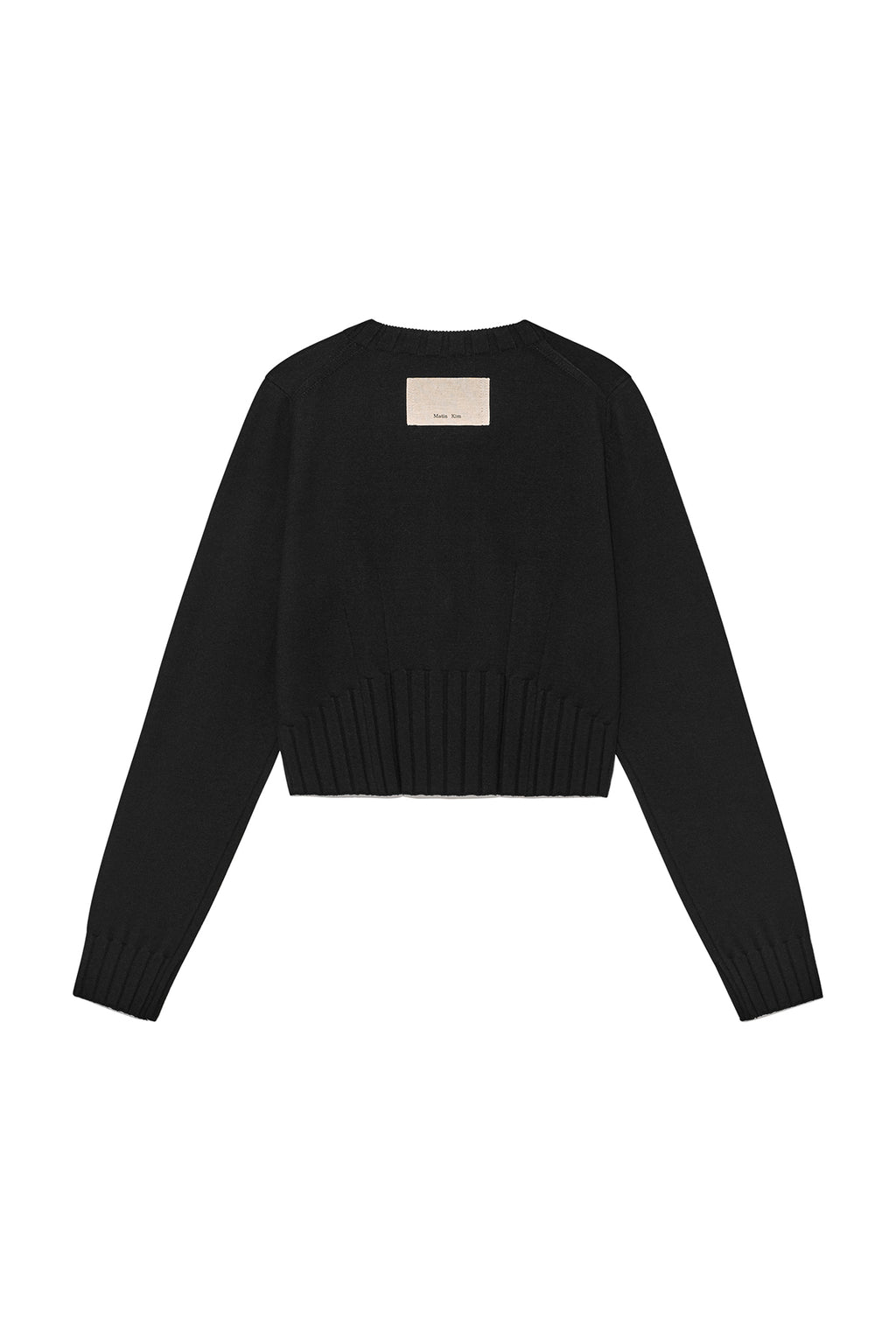 [matinkim] ROUND NECK ZIP UP CROP CARDIGAN IN BLACK