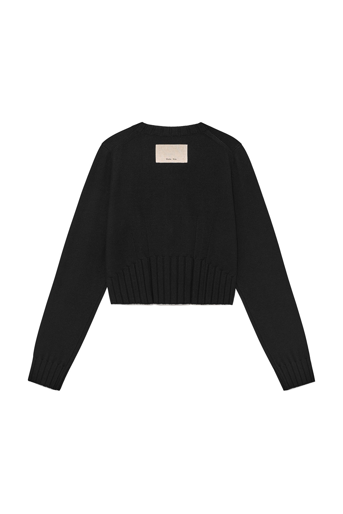 [matinkim] ROUND NECK ZIP UP CROP CARDIGAN IN BLACK