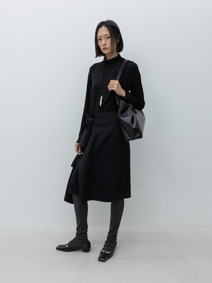 Low Classic High-Neck Wool Jersey Top Black