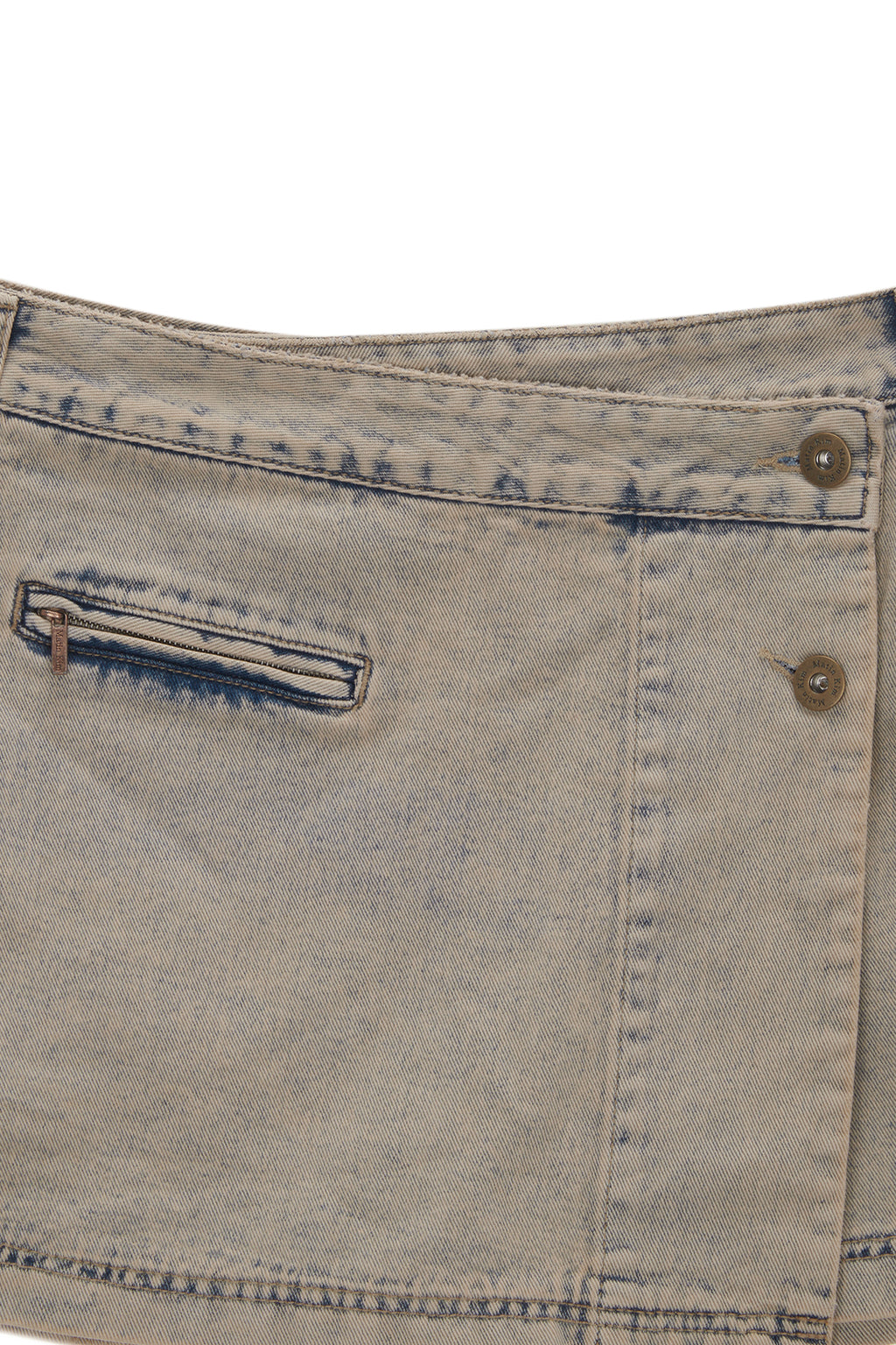 [matinkim] PLEATS WRAP DENIM MINI SKIRT IN BEIGE