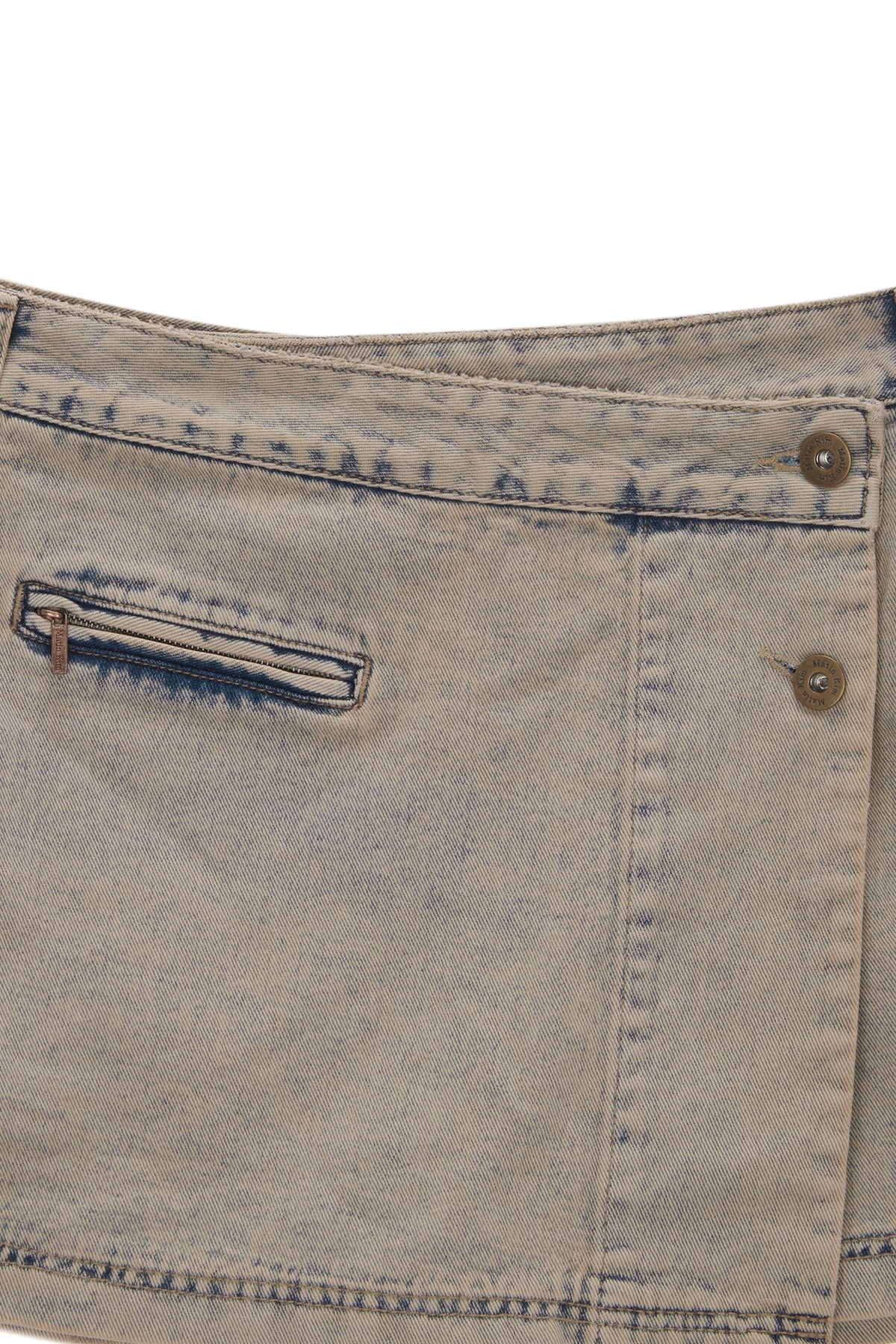 [matinkim] PLEATS WRAP DENIM MINI SKIRT IN BEIGE