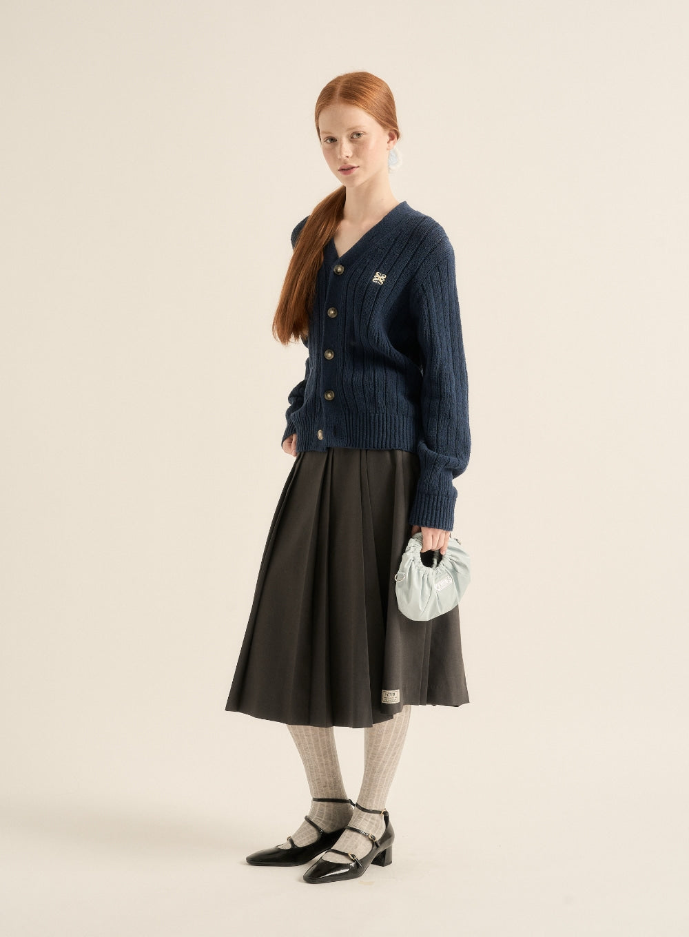 [satur] (W) Wool Pleats Skirt - Charcoal