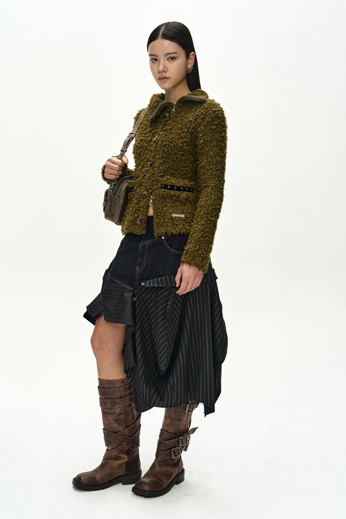 Andersson Bell Button & Trim Hairy Zip-Up Cardigan