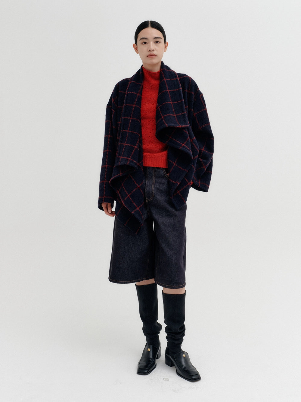 EENK Drape Shawl Collar Jacket - Navy