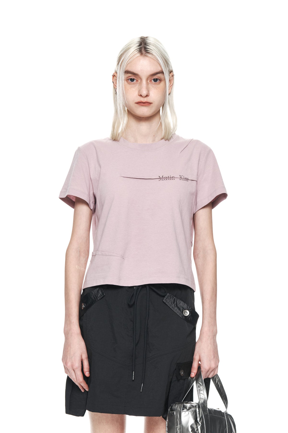 [matinkim] SLIT PINTUCK POINT CROP TOP IN INDIAN PINK
