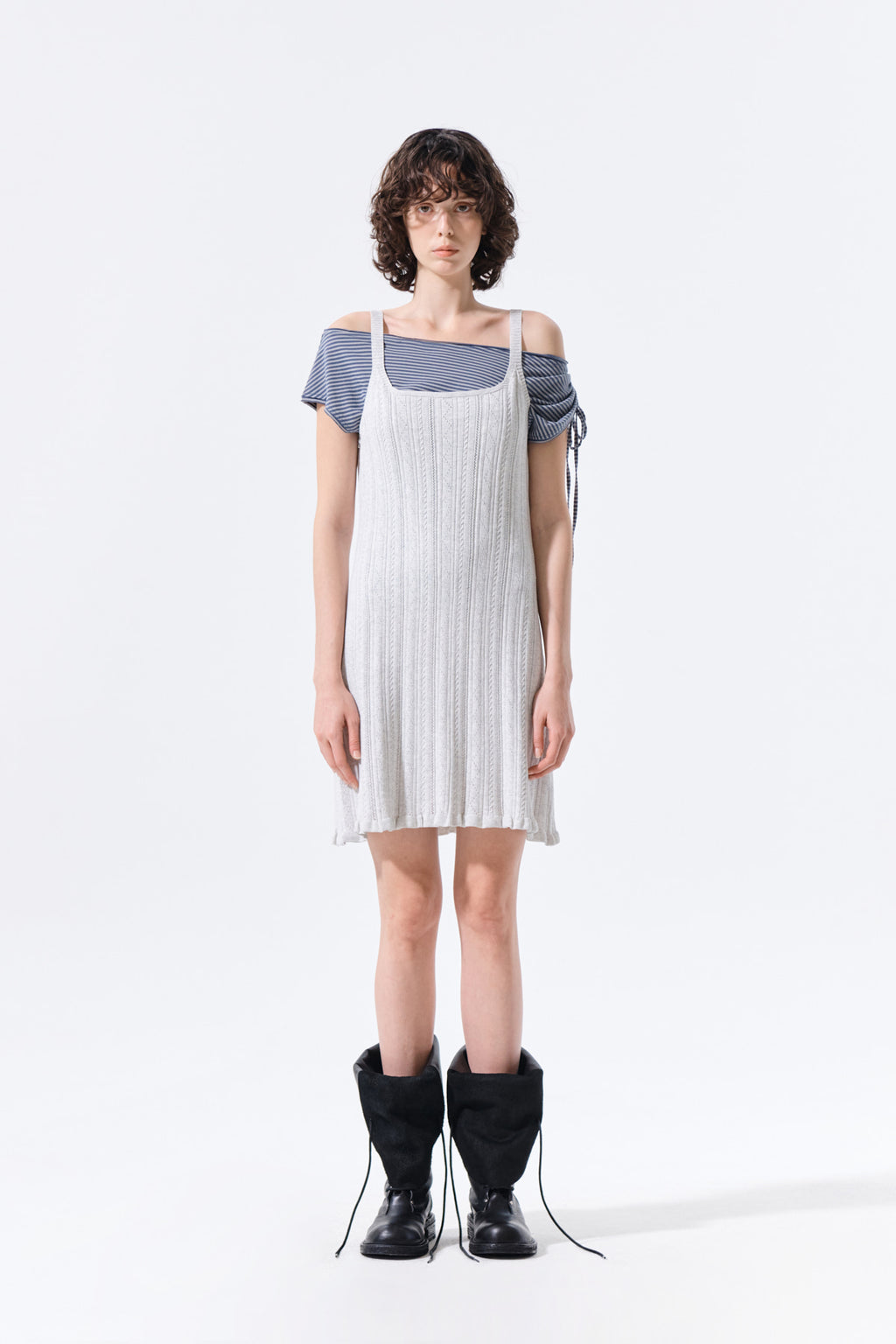 Matinkim Open Back Ribbed Knit Dress IN Light Grey