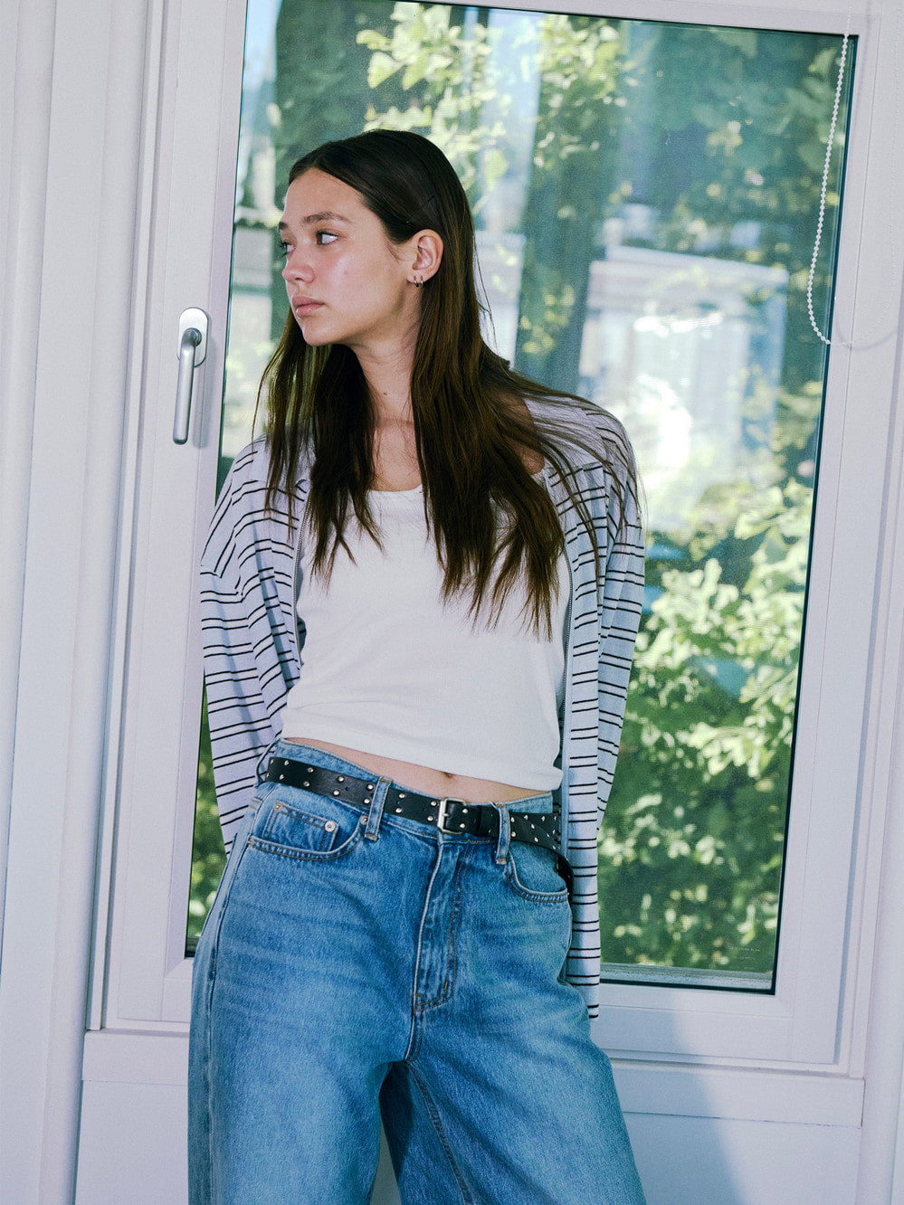Low Classic Striped Zip-Up Cardigan Blue