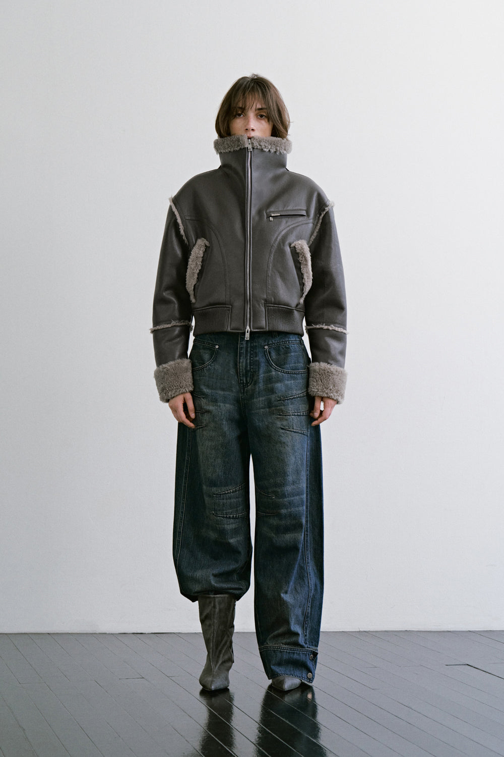 Treemingbird High-Neck Shearling Jumper Gray