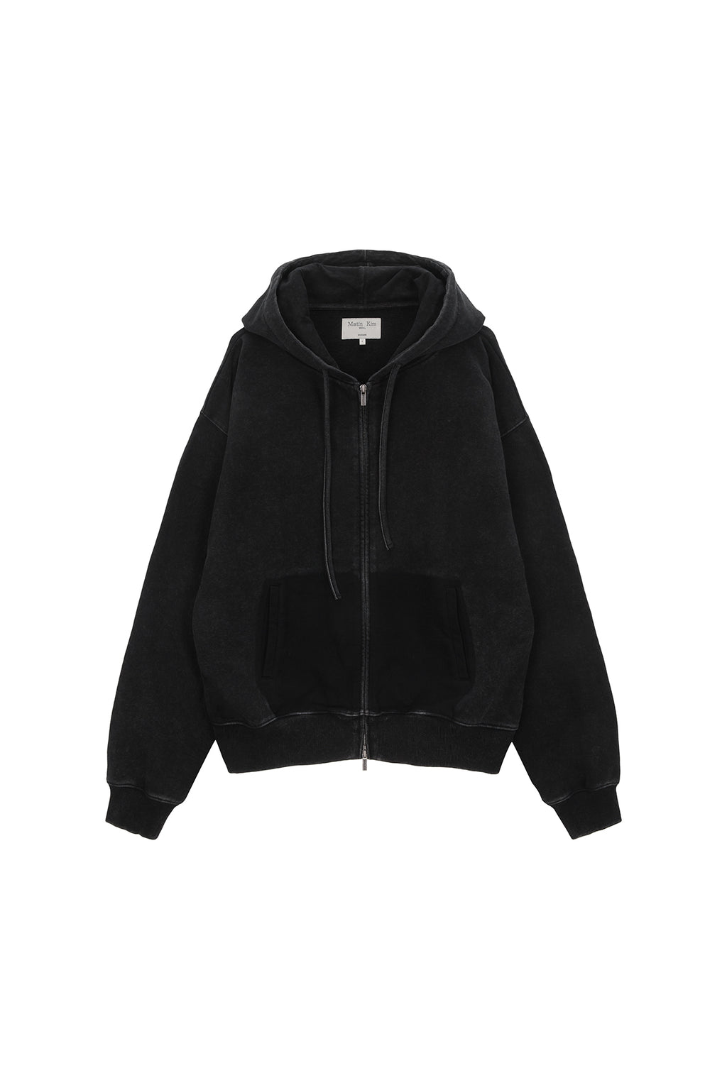 Matinkim Pigment Dying Logo Hoody Zip UP IN Black