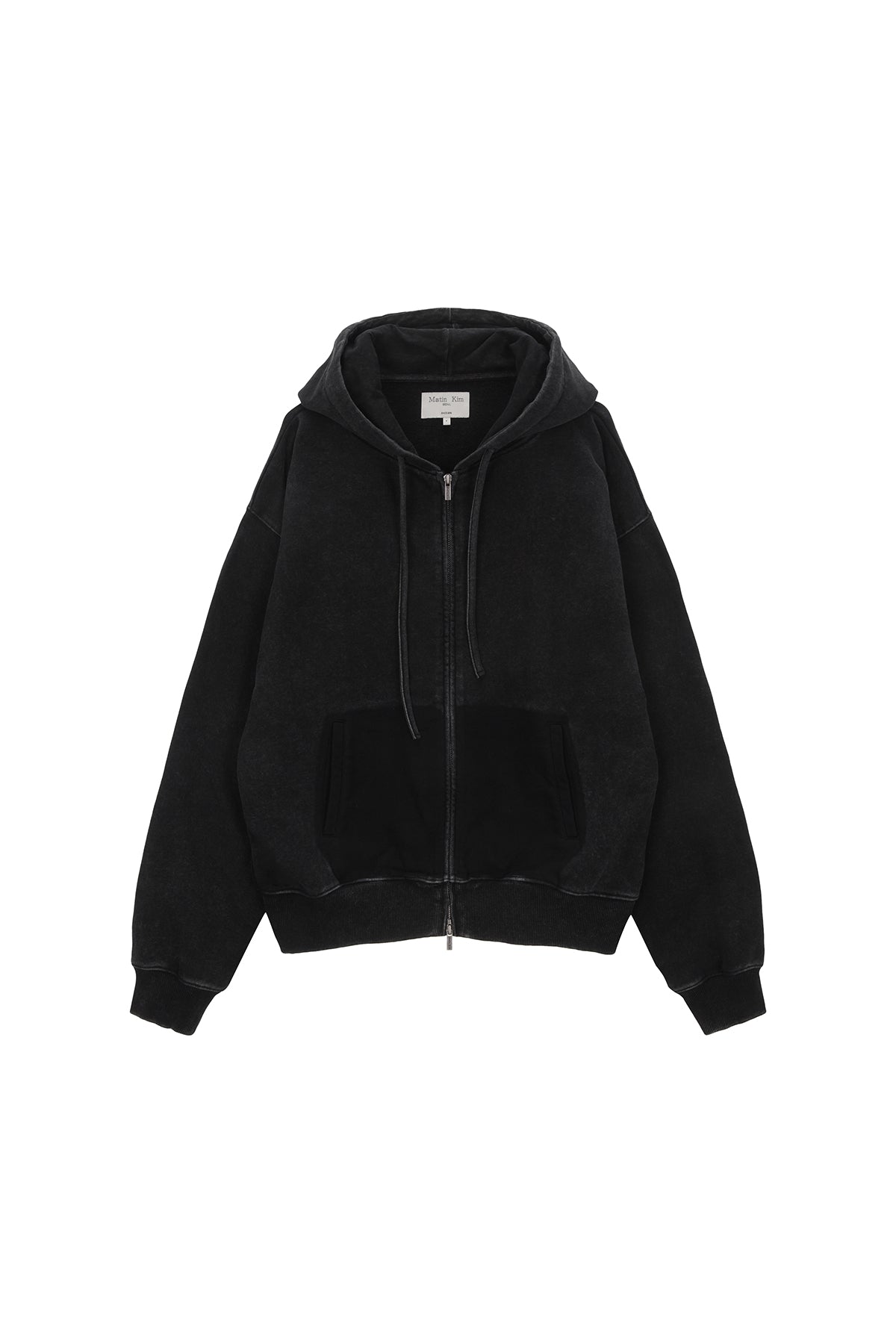 Matinkim Pigment Dying Logo Hoody Zip UP IN Black