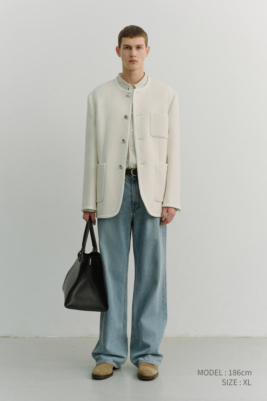 Dunst Unisex Collarless Tweed Jacket Cream